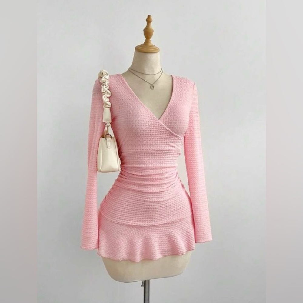 NEW PINK Y2K V NECK DRESS